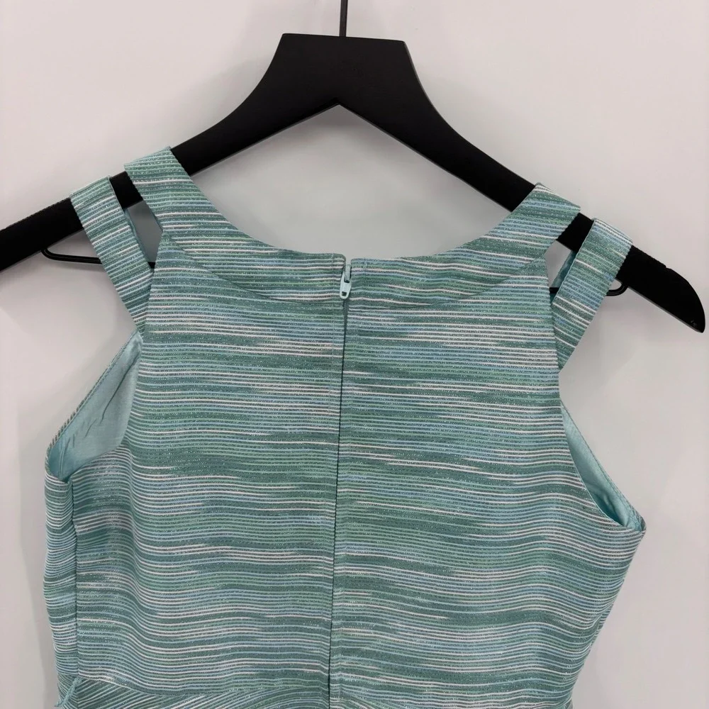 The Childrens Place Girls Striped Fit & Flare Party Dress Girls 16 Teal Metallic
